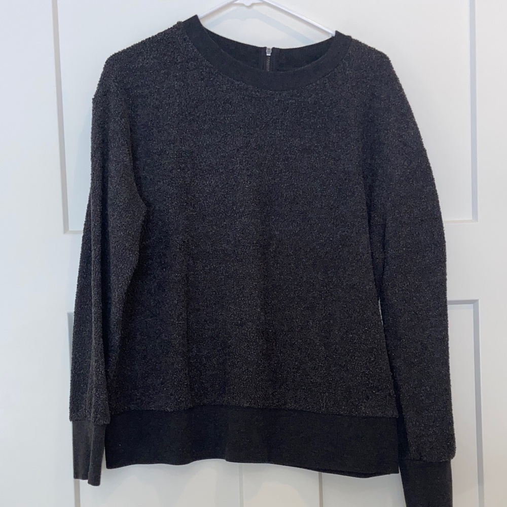 1X Ava & Viv Black Textured terry Crewneck Sweater